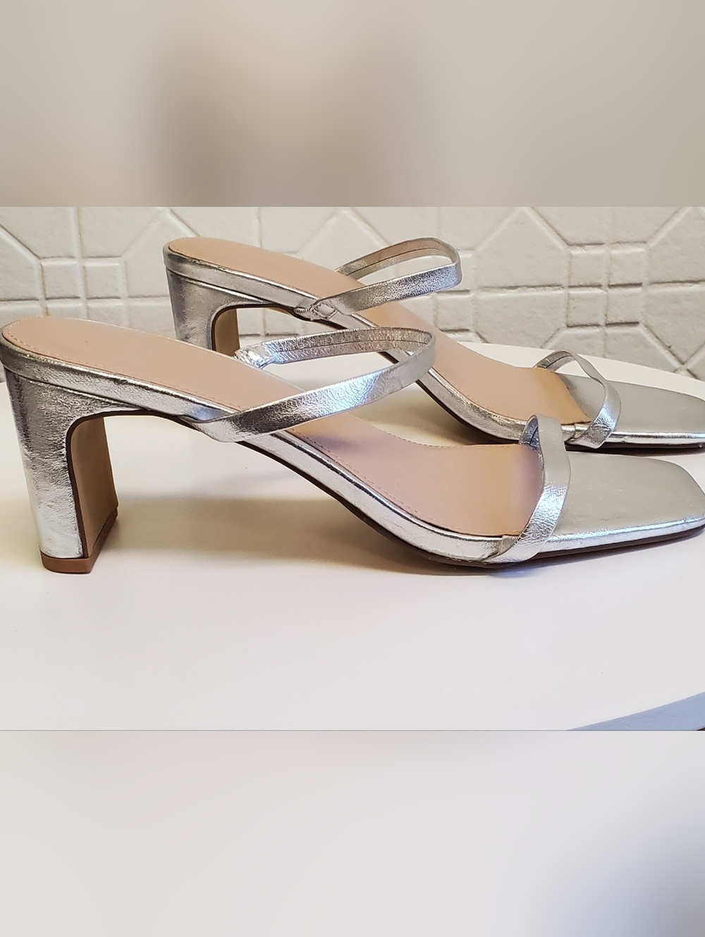 FARYL by Farylrobin "Analisa" Silver Strappy  Heel Sandals - Women's Size 7.5